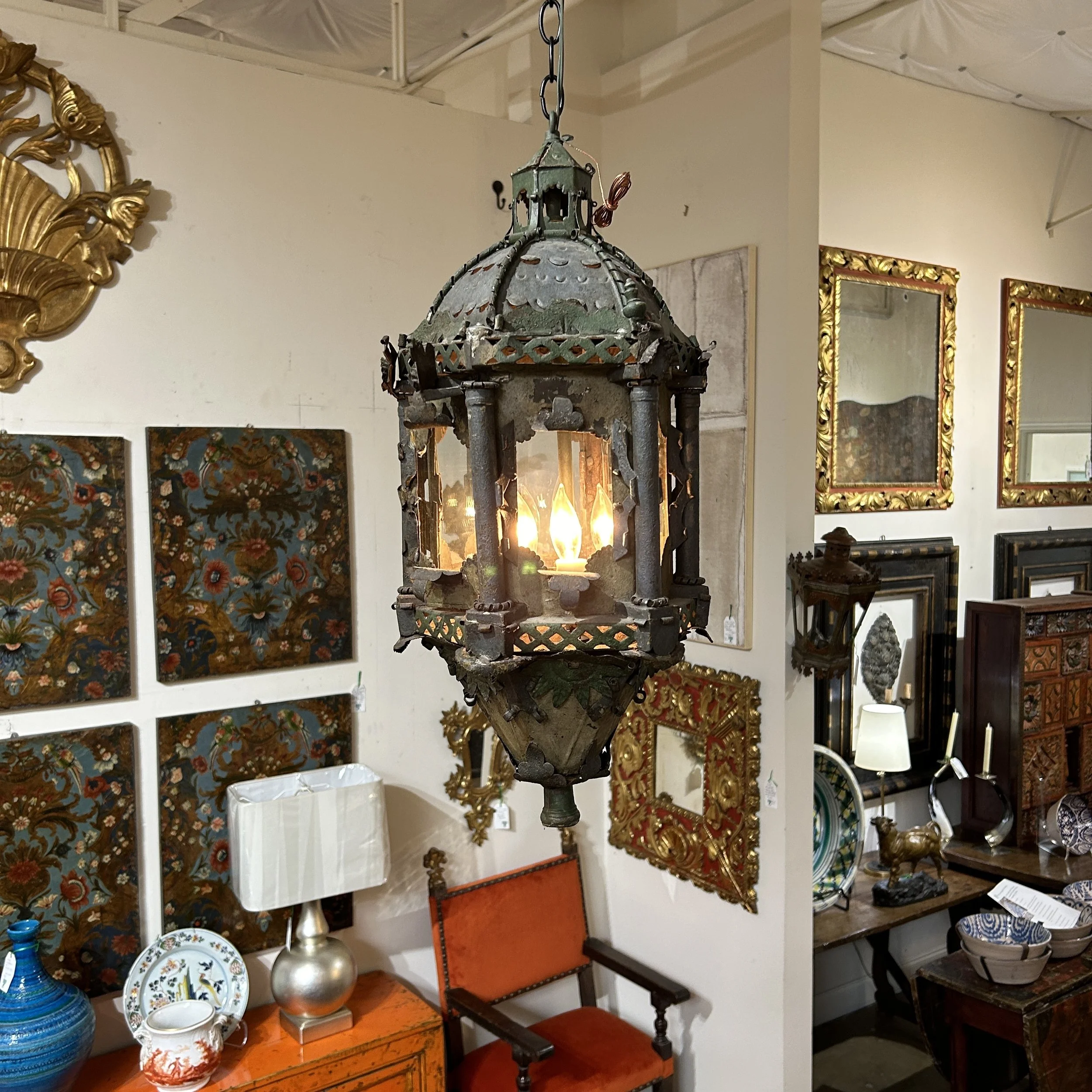 18th Century Green Painted Lantern from Naples, UL Wired — Wolf